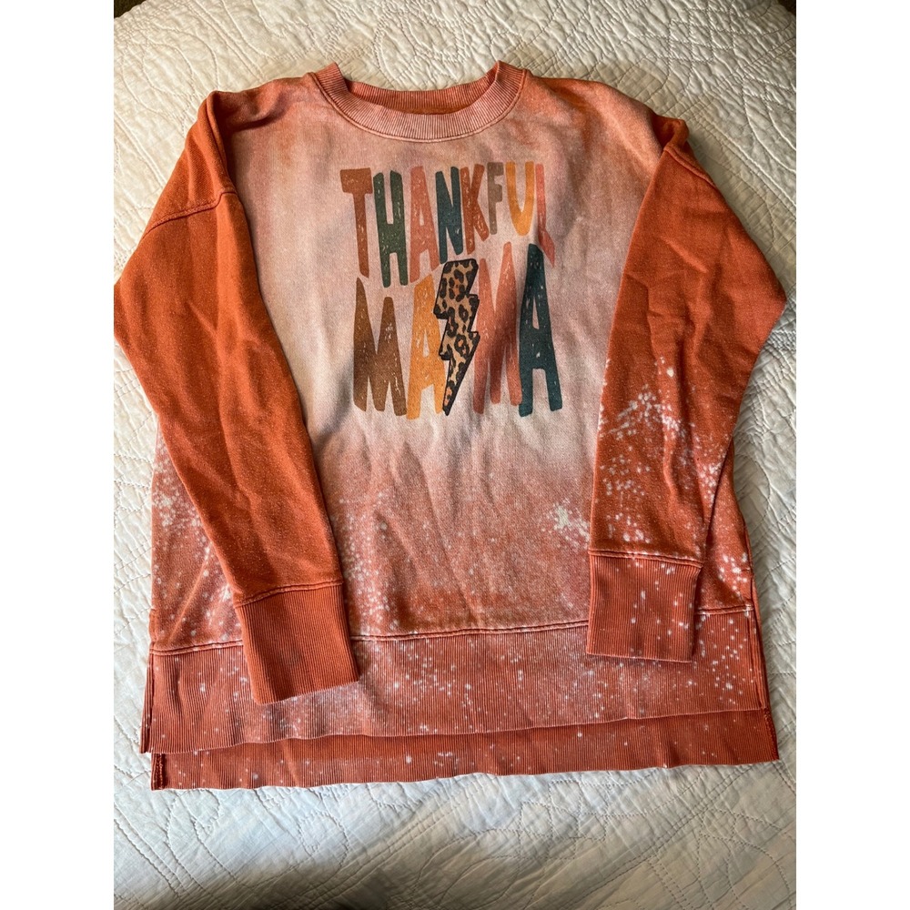 Fall vibes Time & Tru Thankful Mama Orange Bleached Sweatshirt Small